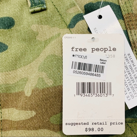 Free People Women's Remy Green Khaki Brown Camo Cropped Jeans - Picture 9 of 9